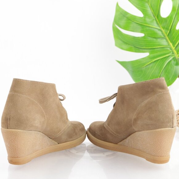 J Crew Womens McAllister Boots Size 7 Tan Suede Lace Up Wedge Heel Desert Bootie - Picture 6 of 12